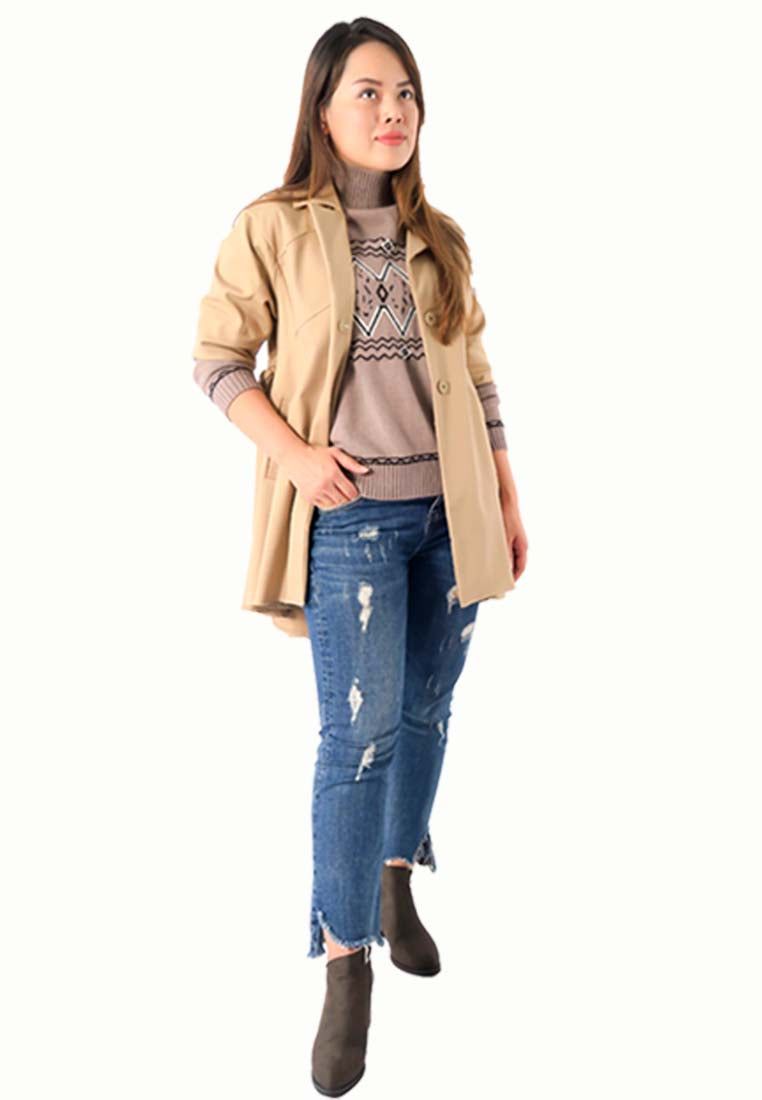 เสื้อโค้ทกันหนาว - Elegant Long Trench Coat Jacket with Rope