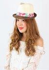 หมวกทรงสานปีกสั้นคาดแถบผ้าสีดำ - Summer Short Brim Straw Fedora Hat