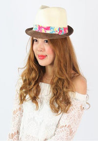 หมวกทรงสานปีกสั้นคาดแถบผ้าสีดำ - Summer Short Brim Straw Fedora Hat