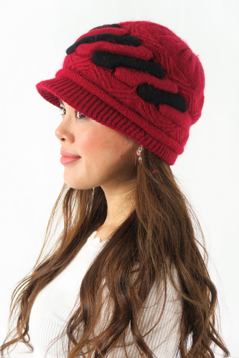หมวกไหมพรมทอสลับสี - Visor Wool Knit Hat