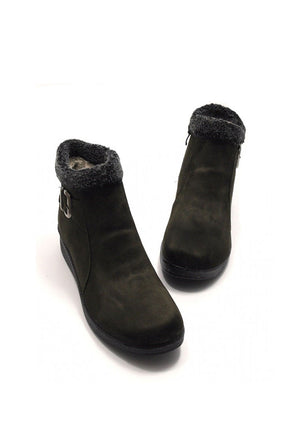 รองเท้าบูทหนังกำมะหยี่แต่งเข็มขัด No.312 - Faux Fur Snow Suede Flat Ankle Boots