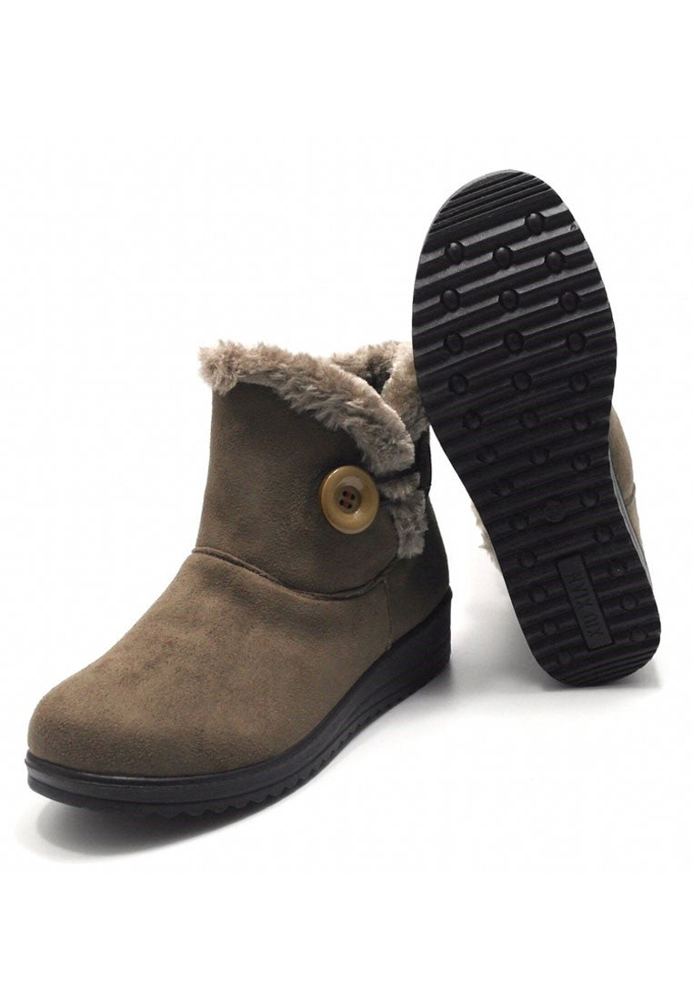 รองเท้าบูทหนังกำมะหยี่ No.912 - Faux Suede Button Warm Fur Lined Ankle Boots