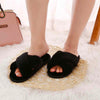 รองเท้าแตะขนเฟอร์ - Cross Straps Plush Faux Fur Rubber Sole House Slipper