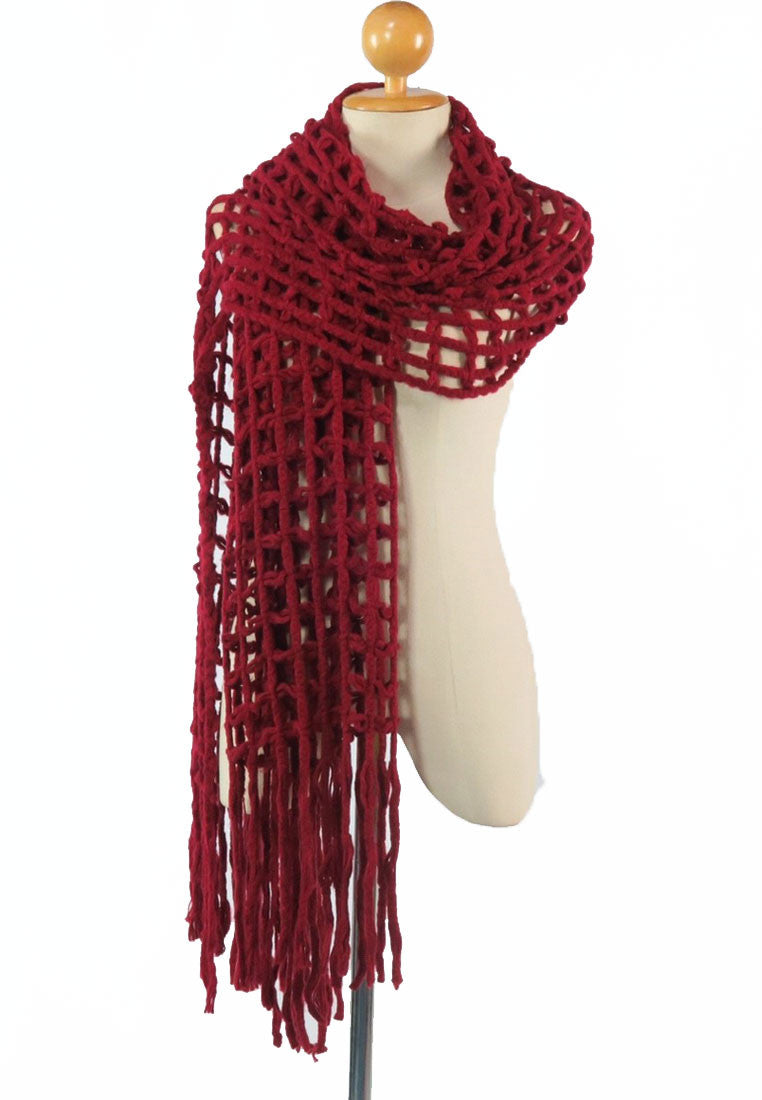 ผ้าพันคอไหมพรมตาข่าย  - Large Cable-Knit Soft Wool Scarf