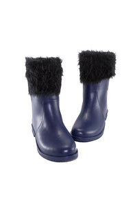 รองเท้าบูทหนังรับเบอร์ กันหิมะกันหนาว แต่งเฟอร์ No.147- Mid Calf Waterproof Rainboots With Fur