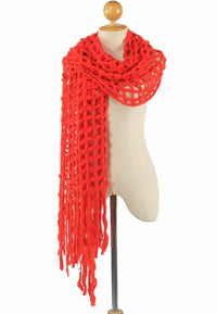 ผ้าพันคอไหมพรมตาข่าย  - Large Cable-Knit Soft Wool Scarf