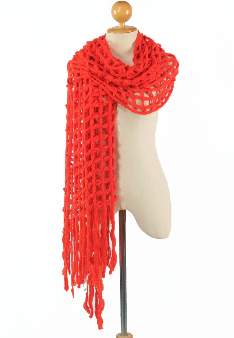 ผ้าพันคอไหมพรมตาข่าย  - Large Cable-Knit Soft Wool Scarf