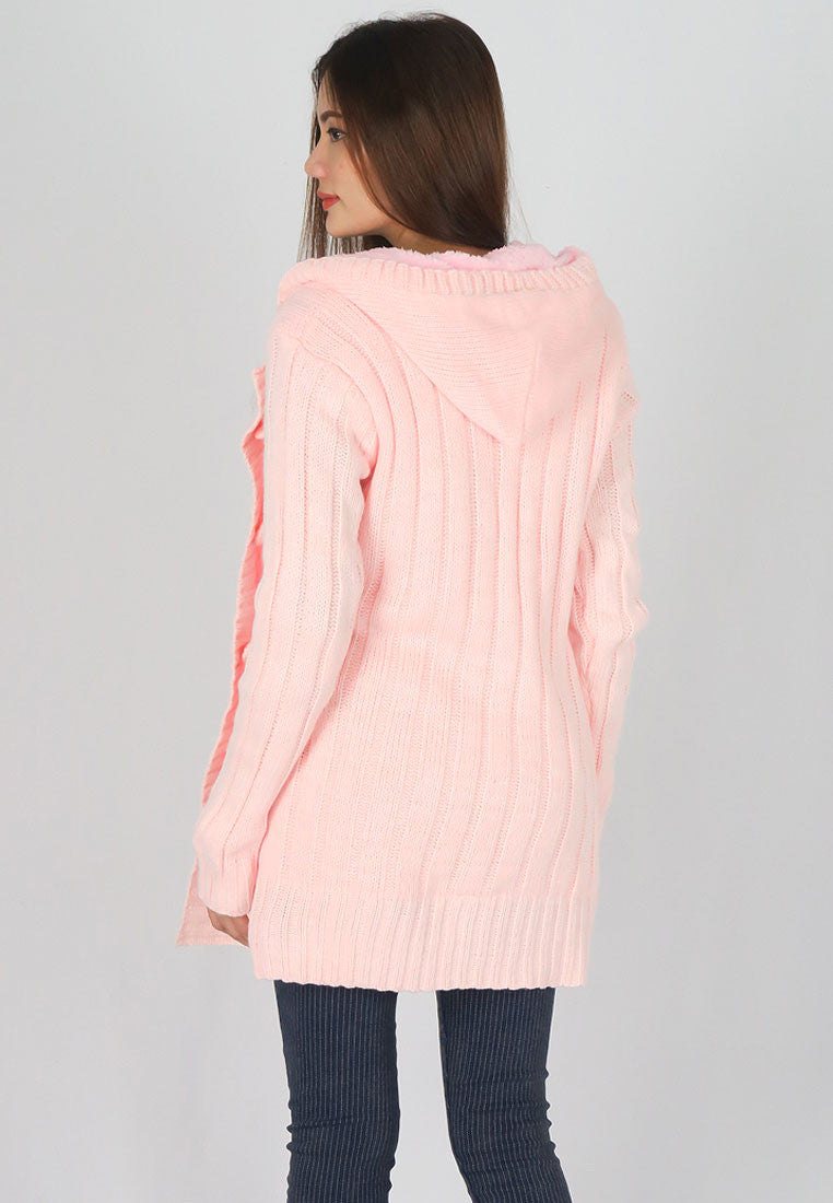 เสื้อโค้ทไหมพรมกันหนาว ขนบุหนา - Cable Knit Wool Fleece Lining Sweater Coat