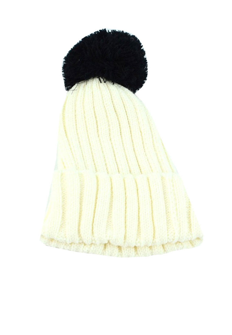 หมวกไหมพรมทรงบีนนี่แต่งปอม - Winter Black Pom Pom Knit Beanie Hats
