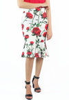 กระโปรงเอวสูงชายระบายลายดอก - Floral Slim Elastic High Waist Flounce Skirt