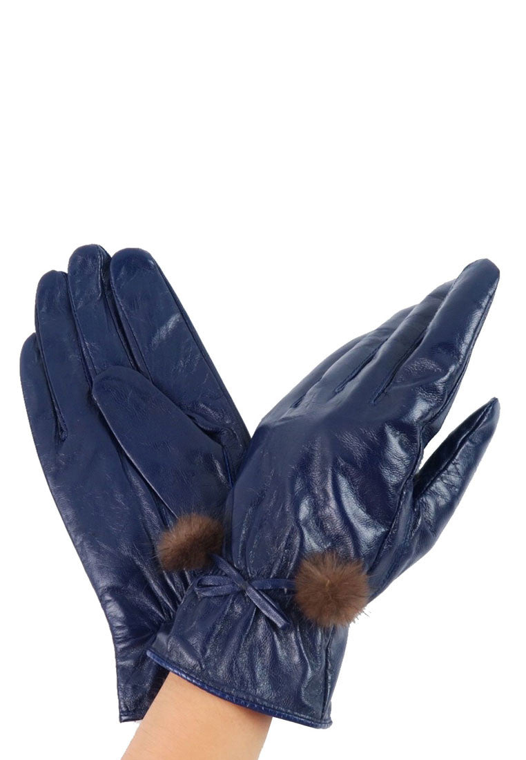 ถุงมือหนังแท้แต่งโบว์ ปอมเล็ก - Lambskin Leather Gloves