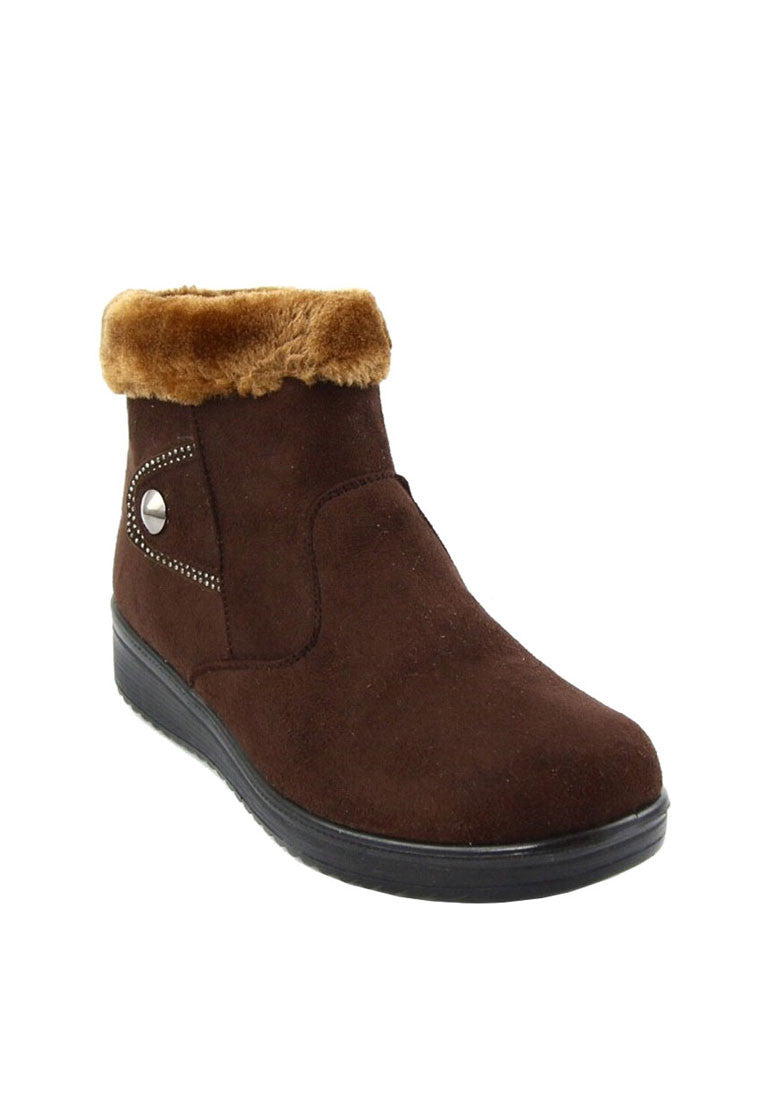 รองเท้าบูทหนังกำมะหยี่แต่งขน - Faux Fur Winter Snow Ankle Boots
