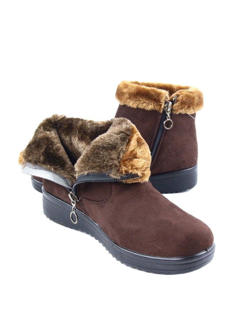 รองเท้าบูทหนังกำมะหยี่แต่งขน - Faux Fur Winter Snow Ankle Boots
