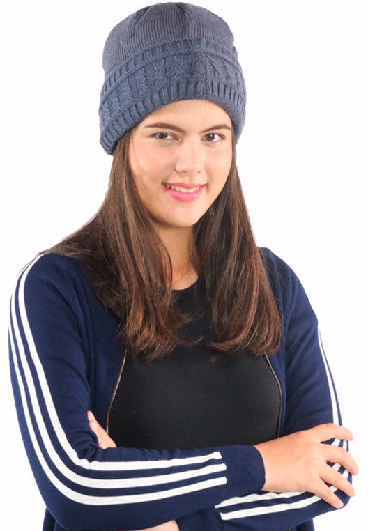 หมวกไหมพรมถักลายเปีย บุด้านในสำหรับกันหนาว - Unisex Cable Knit Fleece Lining Knit Beanie Ski Hat