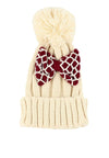 หมวกไหมพรมทรงบีนนี่แต่งปอมโบว์แดง - Winter Black Pom Pom Knit Beanie Hats With Red Bow